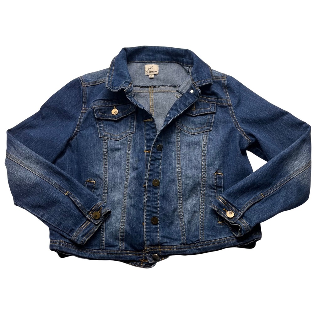 J2 by Joujou Womens Medium Wash Blue Denim Trucker Jacket Size‎ Large L